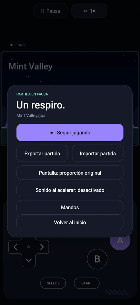 Captura real de BRUMA: Controles y opciones, con contenido original de demostración